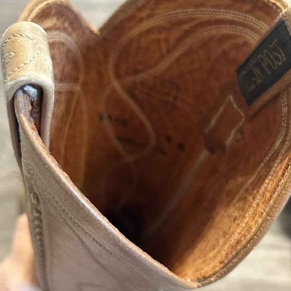 Vintage Dan Post Size 6 C Cowboy Knee Boots Made in Spain Tan Braided 4115 - Picture 16 of 16